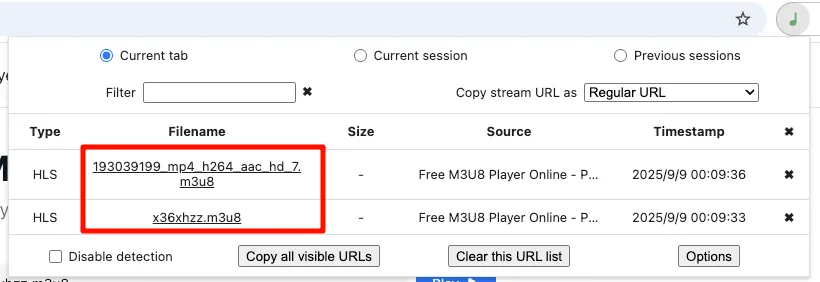Copy m3u8 address