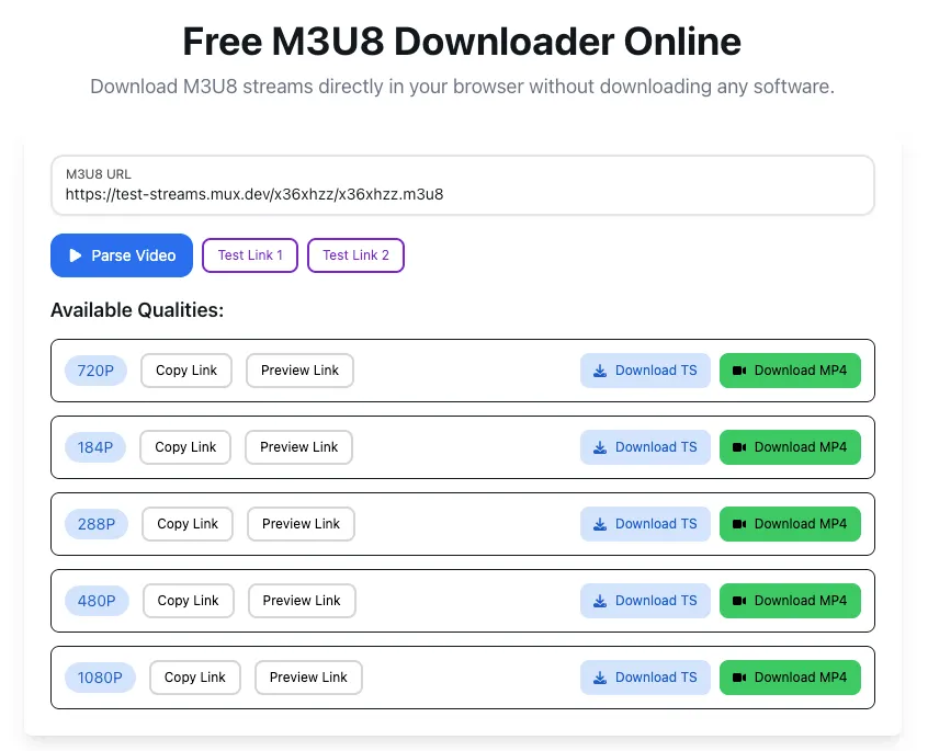 input m3u8 url in input box
